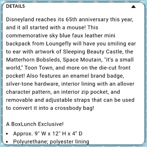 Loungefly Disneyland 65th Anniversary Convertible - Picture 15 of 15